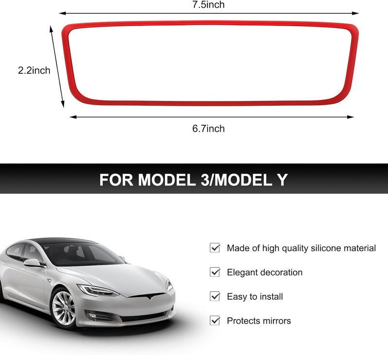FSTURIOS Car Rear View Mirror Protector Frame, Silicone Rearview Mirror Edge Protective Cover, Automotive Mirrors Trim Frame Decoration Compatible with Model 3 Y X S Semi 2014-2024 (Red) - Image 2